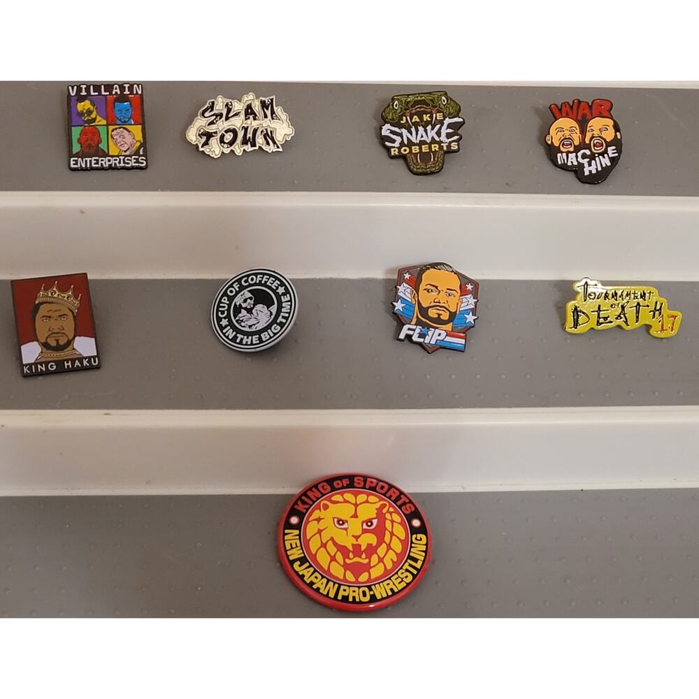 Lot Of 9 Pro Wrestling Crate Exclusive Pins Pre-owned WWE AEW MLW GCW NJPW TNA